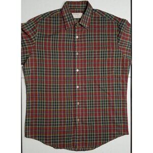 GBC Long Sleeve Button Up Lightweight Red Plaid Casual Shirt Men's Size Medium